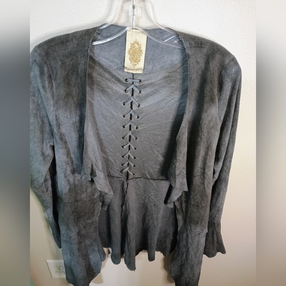 Gray Women's Sweater with Lace-Up Detail